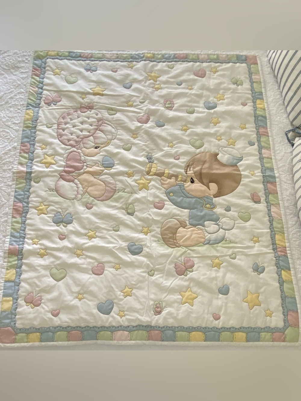 Vintage quilted Precious Moments crib/toddler bed quilt